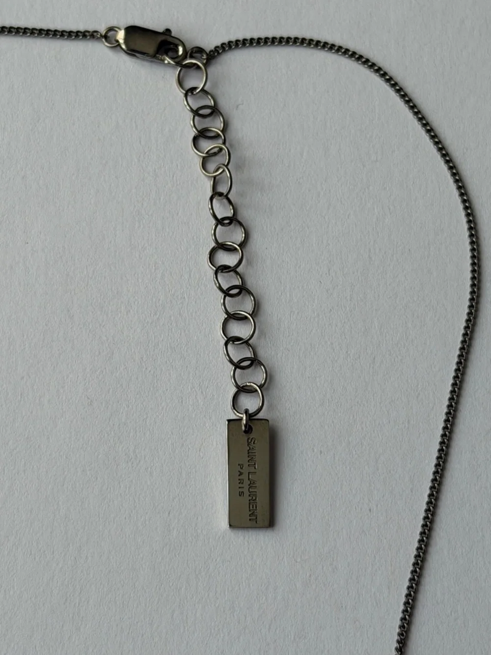 Saint Laurent YSL Sterling Silver E Initial Letter Snake Pendant Chain Necklace